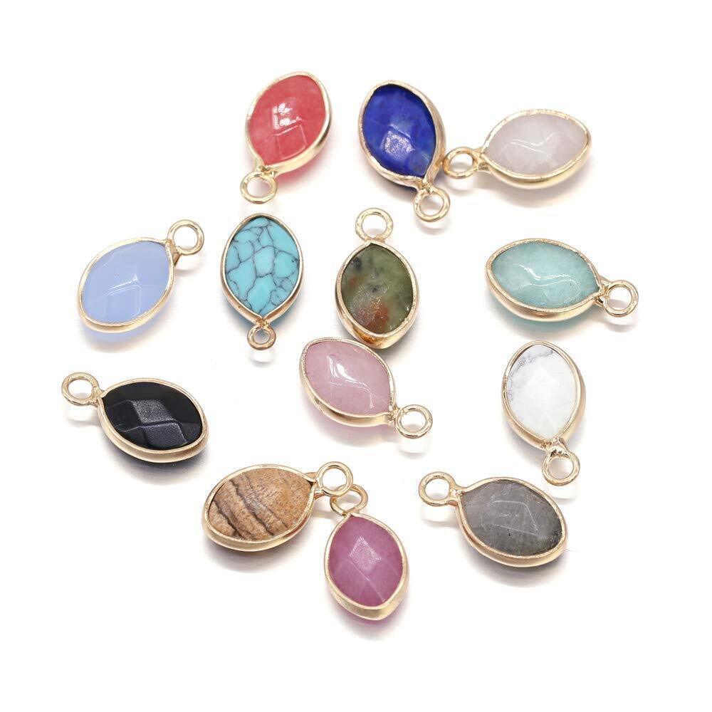 4703 8pcs Natural Stone Pendants,Faceted Egg Shape Natural Semi-precious
